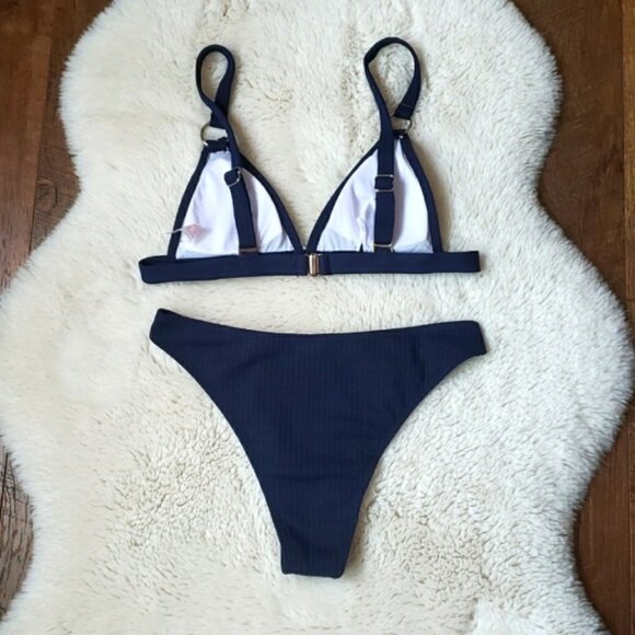 New Ribbed Triangle Bralette High Waist Bikini Set - Picture 6 of 7